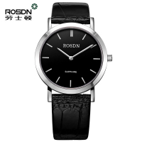劳士顿(ROSDN)手表 情侣石英表 休闲时尚薄款男表防水石英女表白盘咖带国产品牌3098