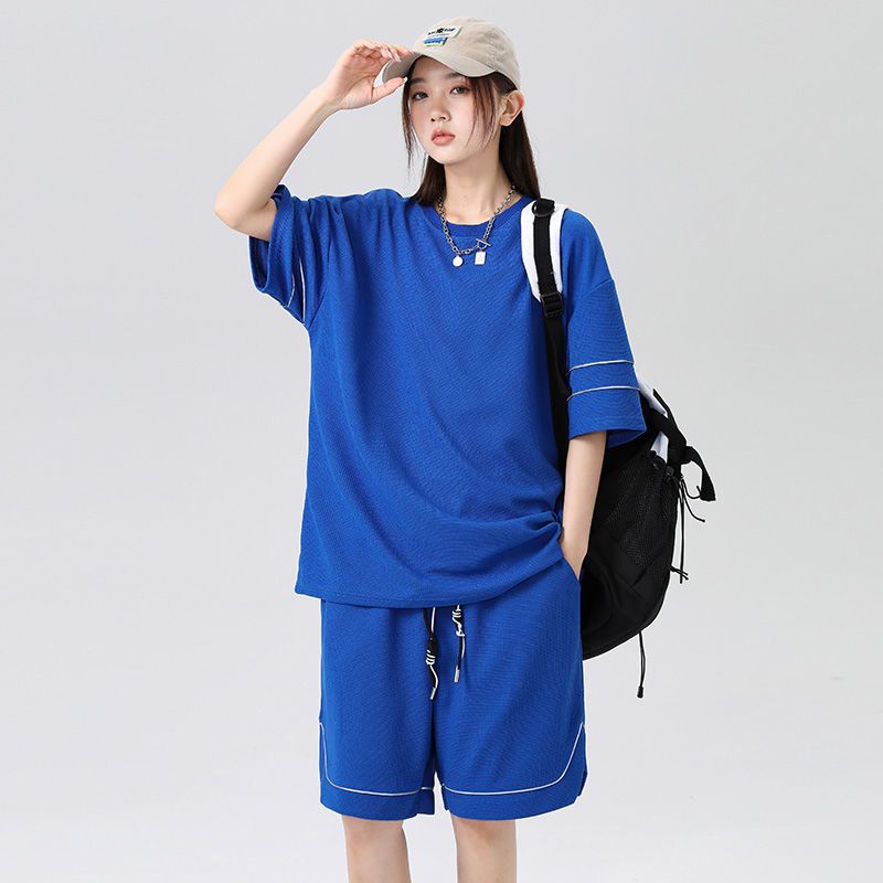 真维斯短裤两件套2022新款女士减龄宽松休闲运动服套装短袖夏季潮