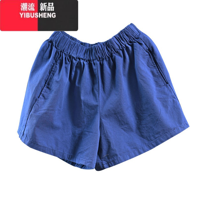 YIBUSHENG大码女装复古文艺季新款休闲松紧腰宽松薄款显瘦阔腿短裤腰高清大图