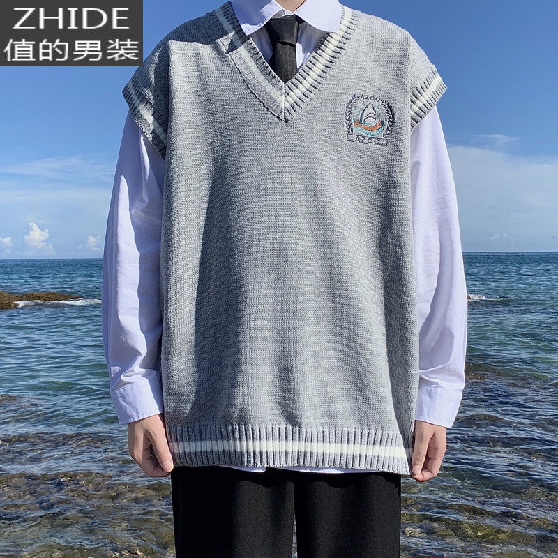 SUNTEKdk制服白色针织衫男情侣装秋装jk毛衣学院风森系坎肩背心马甲叠穿马甲/背心高清大图