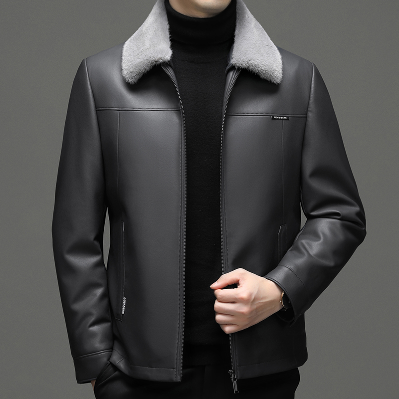 免费试穿 海宁真皮羽绒服皮衣男加绒加厚毛领可拆羽绒服韩版帅气夹克轻薄羽绒春秋新款外套皮羽绒高端外套正品官方旗舰店 棕色 170/84A