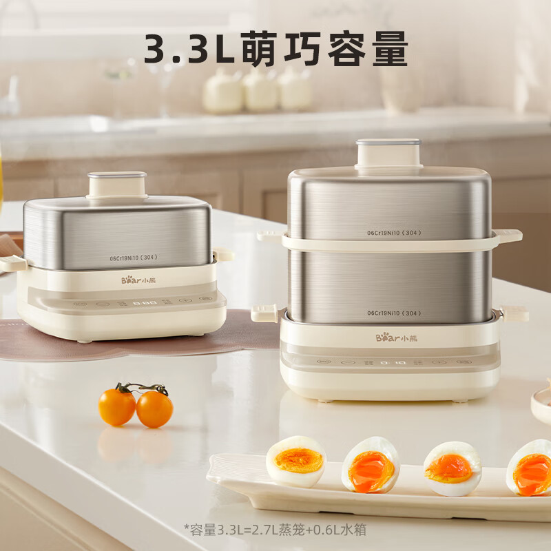 小熊智能定时煮蛋器 不锈钢内胆机械控制多功能蒸煮电器3.3L高清大图