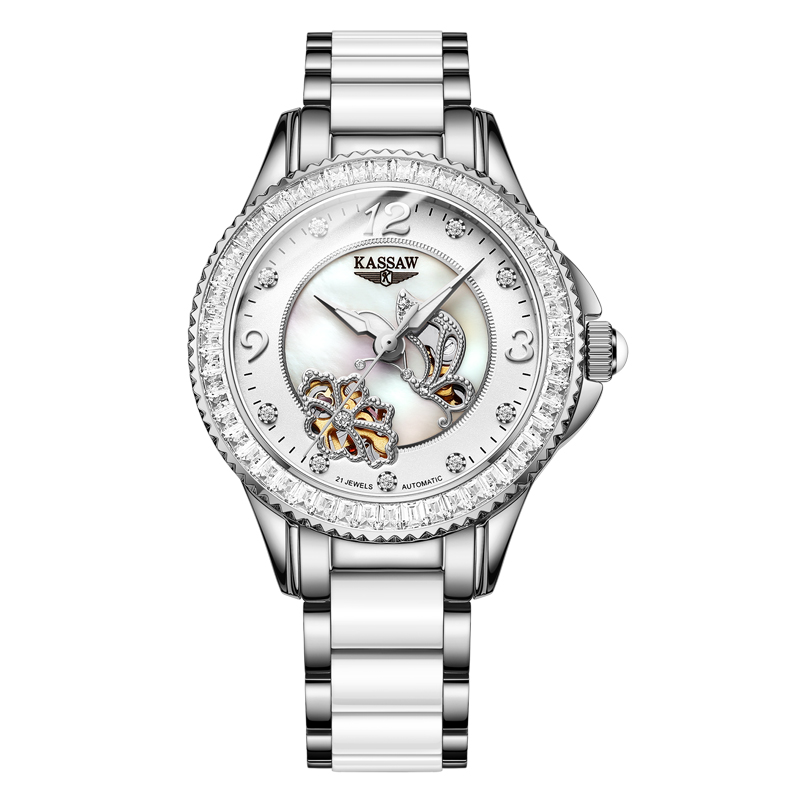 卡梭(KASSAW)手表女新款商务潮流陶瓷自动机械表女表防水时尚款K880LK882L K882L.气场银白