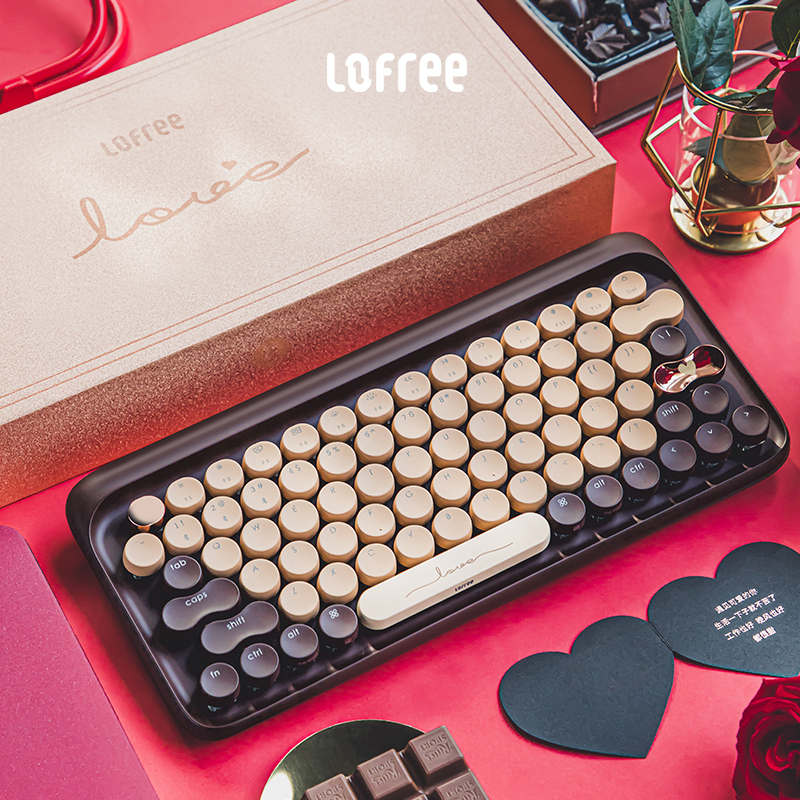 洛斐（Lofree）EH112S 巧克力色蓝牙机械键盘 茶轴背光有线蓝牙无线办公MAC/IPAD/WIN 79键全键无冲