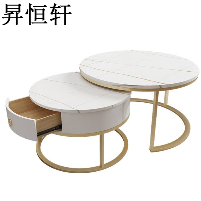 昇恒轩 轻奢大理石岩板圆形茶几抽屉花几简约现代桌子 HSX-62512/张