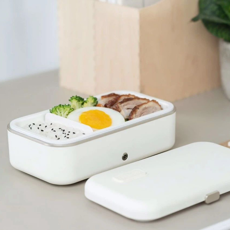 适盒 A4BOX 电加热饭盒 插电保温 上班族电热便携热饭神器便当盒陶瓷内胆800毫升自动恒温功能[白色+餐具]