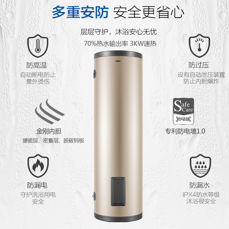 海尔(Haier)电热水器200升大容量家用立式落地3KW 速热中央全屋热水器储水式