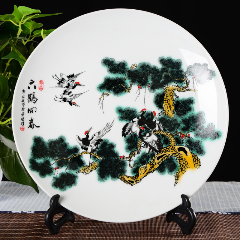 景德镇陶瓷器 瓷盘摆件中式花鸟装饰盘子挂盘 家居客厅工艺品摆设 三维工匠 貂蝉拜月+非常高清大图
