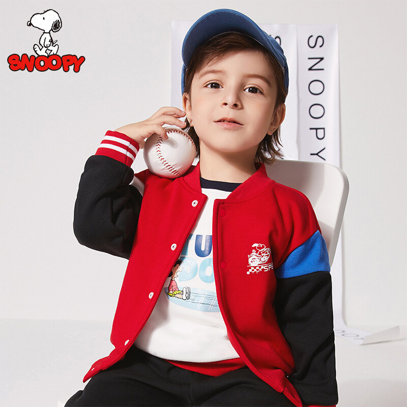 史努比SNOOPY童装男童加绒外套春秋新款儿童加厚长袖开衫上衣