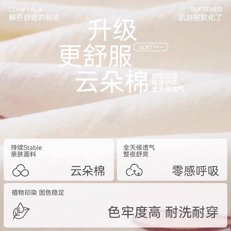 猫人睡裙女士云朵棉可爱睡衣带胸垫防凸点夏季薄款家居服新款