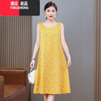 YIBUSHENG中年季薄款女士裙子宽松无袖中长款连衣裙显瘦妈妈装吊带沙滩裙