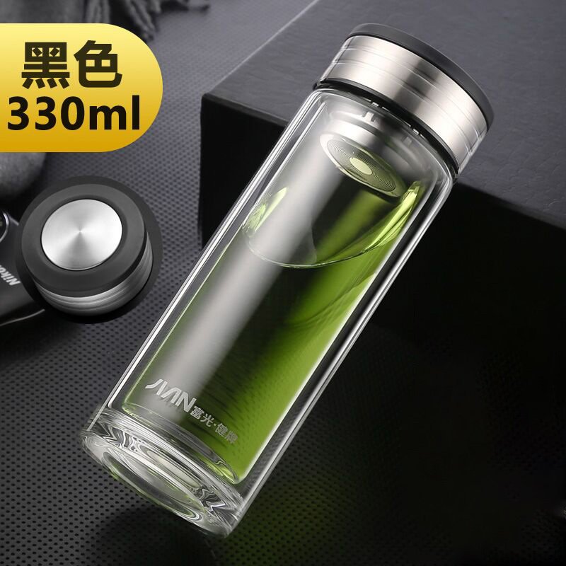 富光（fga）双层男女便携水杯隔热带盖过滤网玻璃杯
