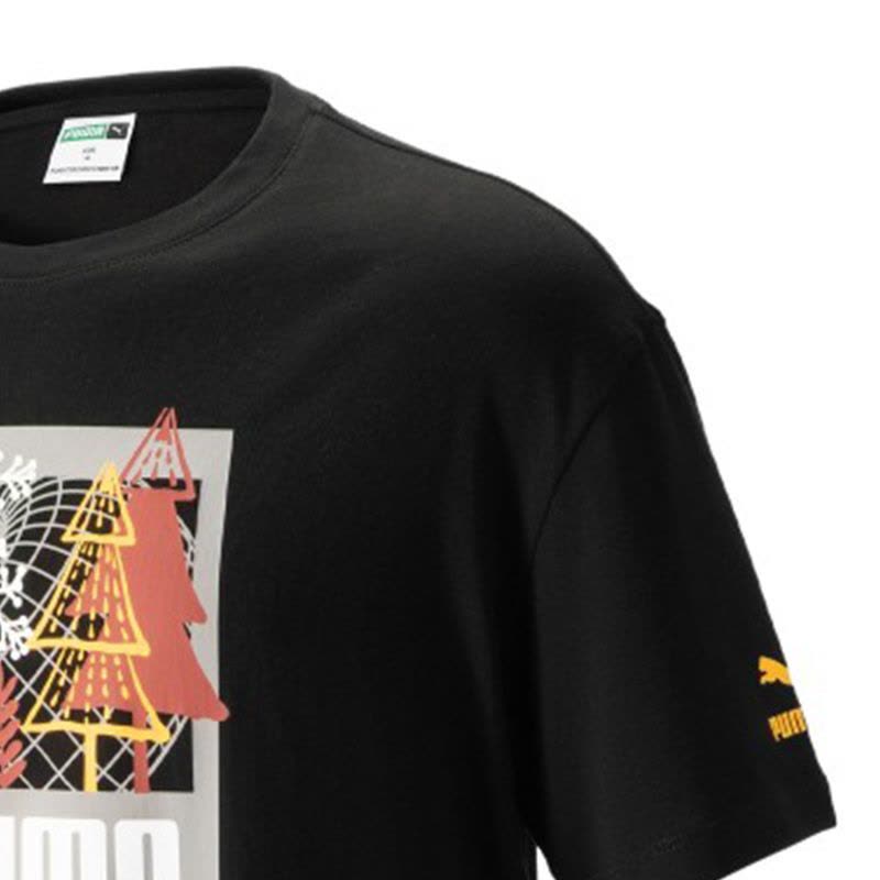 Puma 卡通图案Logo印花圆领棉质短袖T恤 男款 黑色 538776-01图片