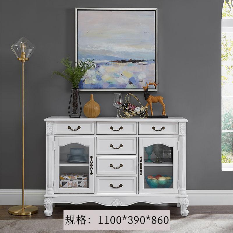 森美人简约美式实木餐边柜酒柜家用厨房碗柜欧式客厅靠墙储物柜茶水柜子 纯白色长度1100双门