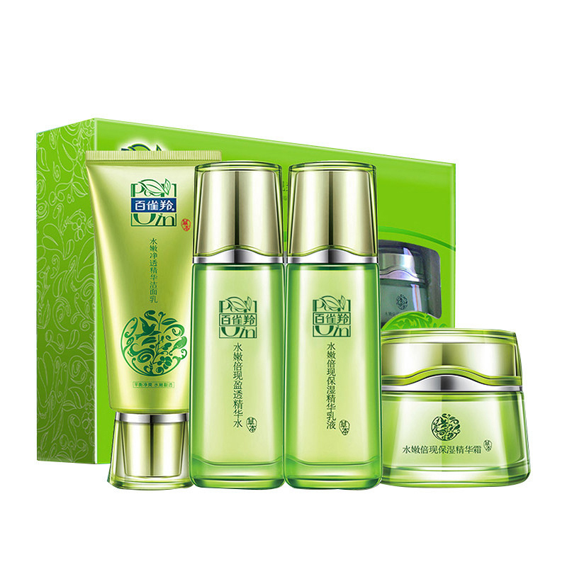 百雀羚(PECHOIN)水嫩倍现致润套装 （洁面乳95g+精华水70ml+精华乳70ml+精华霜50g 通用 各种肤质）高清大图