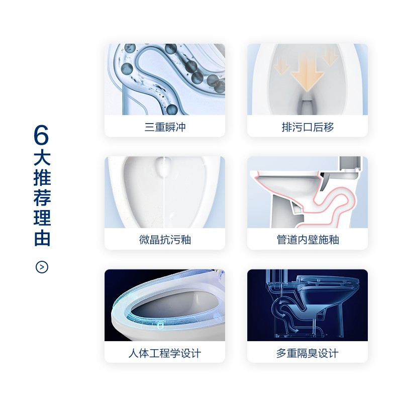 恒洁(HEGII) 马桶 虹吸式 大冲力 速冲除污防臭 全施釉阻尼缓降连体坐便器HC0501PT