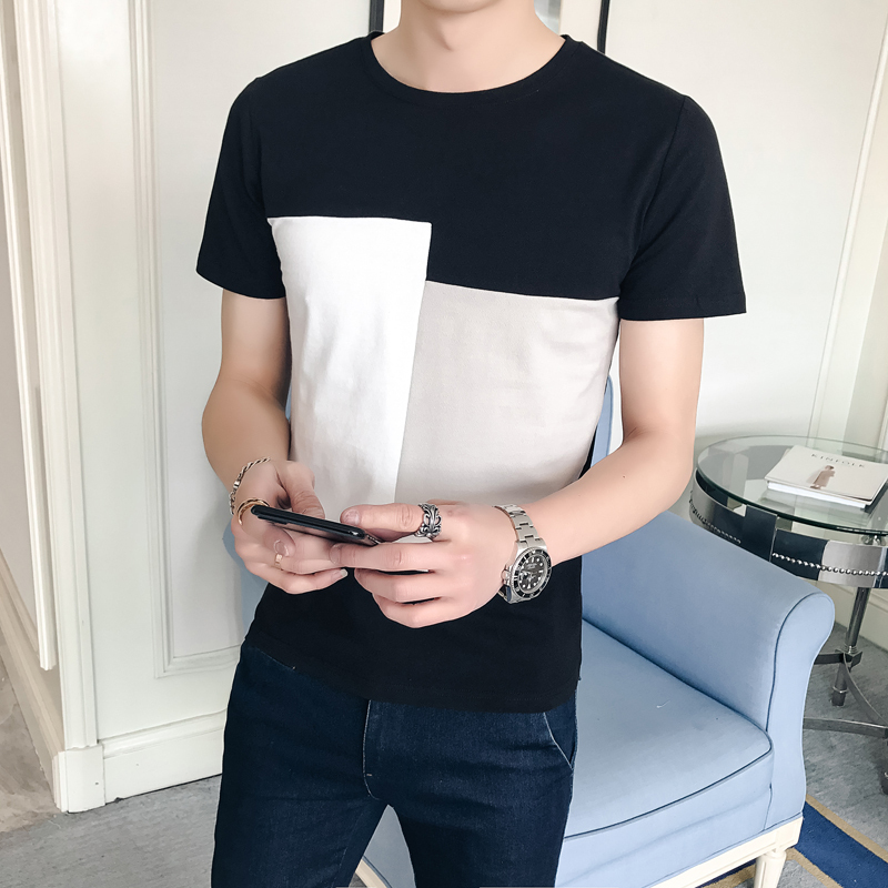 夏季男士韩版短袖T恤男韩版青少年修身半袖体恤上衣打底衫潮衣服