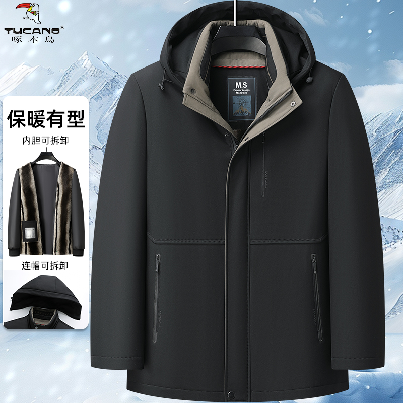 【内胆可拆】啄木鸟中老年人棉衣男加绒加厚棉服爸爸冬季保暖外年高清大图