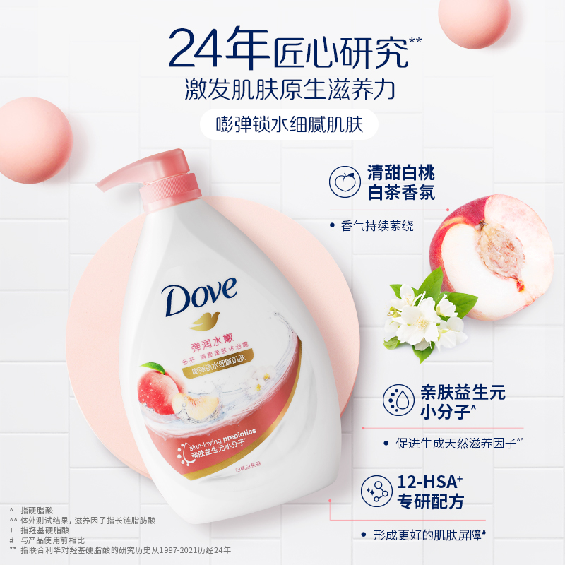 多芬 清爽美肤沐浴露 [白桃白茶香]弹润水嫩1000g 水润肌肤 持久留香(包装随机)高清大图