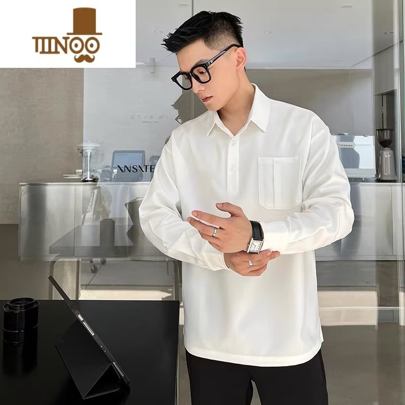 YANXU2023男士新款衬衫休闲百搭宽松商务衫长袖薄款潮薄高清大图