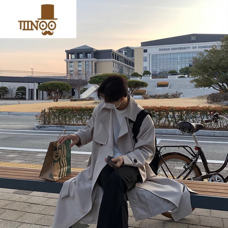 YANXU韩系男装风衣外套秋季痞帅感小众设计2023新款英伦大衣中长款高清大图