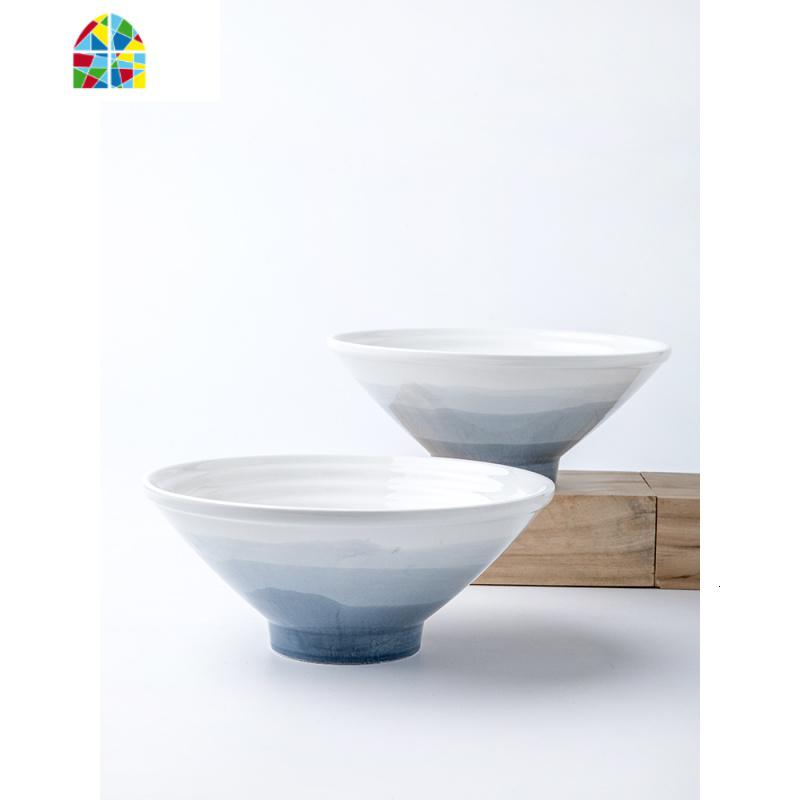北欧ins陶瓷拉面碗大号汤碗家用斗笠碗泡面碗沙拉碗 个性好看餐具 FENGHOU 雾海系列-8英寸螺纹碗高清大图