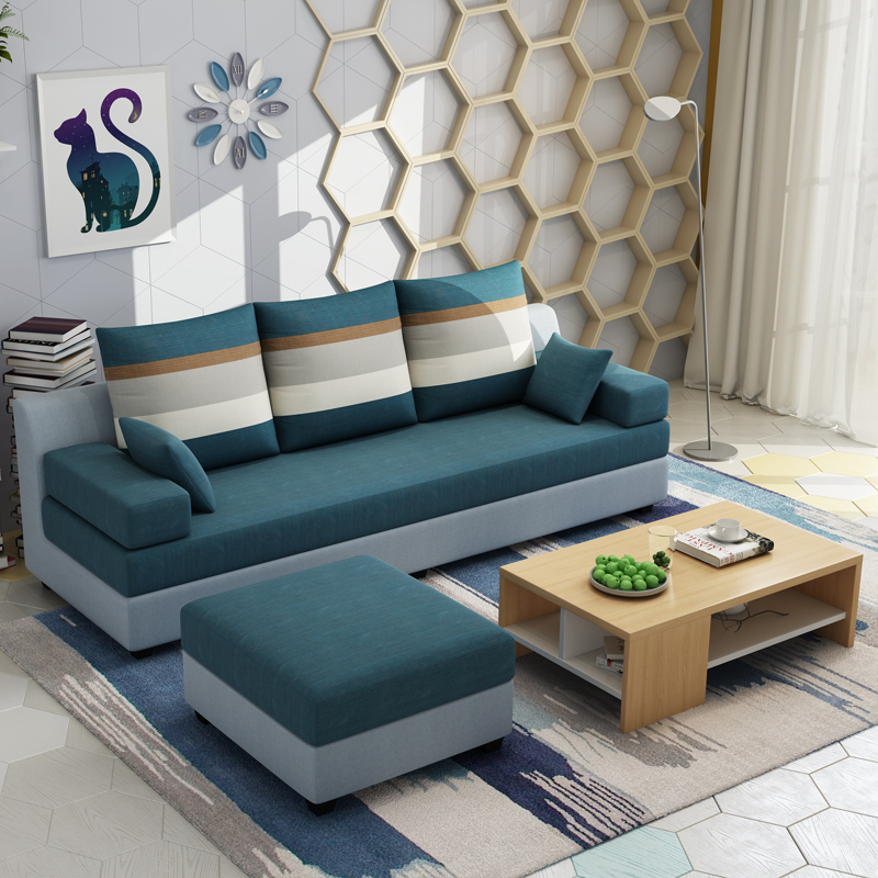 小户型布艺沙发客厅组合简约出租房特价便宜318米长三人布沙发视频