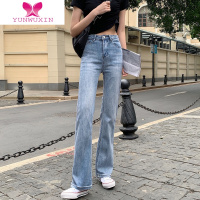 YUNWUXIN小个子直筒裤子秋季2022新款设计感小众高腰修身显瘦微喇牛仔裤女
