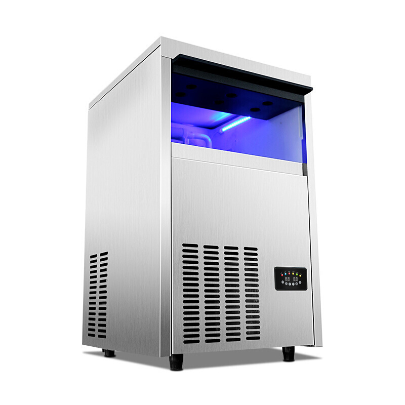 lecon/乐创 商用制冰机60KG公斤不锈钢款全自动方块冰机中大型冰颗奶茶店酒吧KTV制冰设备 快速出冰机