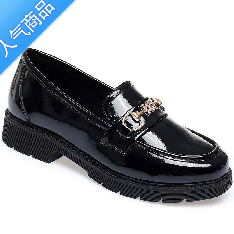 SUNTEK漆皮乐福鞋2023新款时尚软底女单鞋休闲中老年厚底低跟女鞋夏高清大图