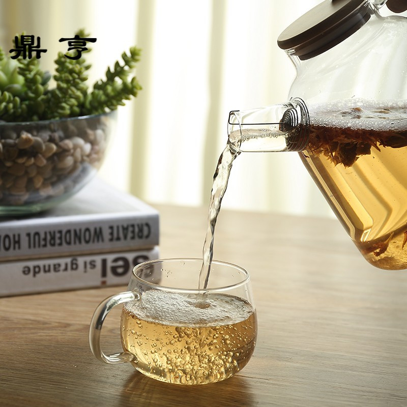 鼎亨家用无铅透明玻璃茶具套装大容量耐热冷水壶功夫茶花茶壶玻璃