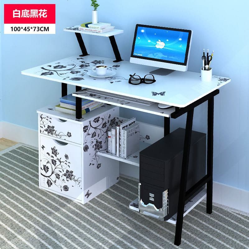 电脑桌电脑台式桌书桌简约家用经济型学生省空间办公写字桌子卧室 100有层板白色图片