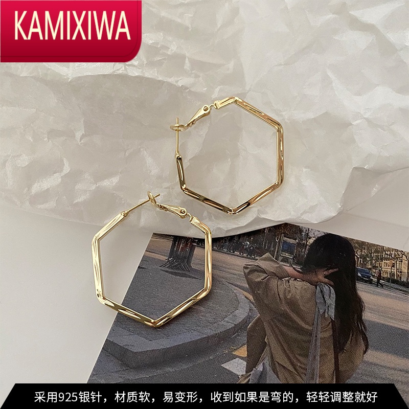 KAMIXIWA简约时尚几何形耳环女2022年新款潮个性耳钉气质简约镂空耳坠耳饰