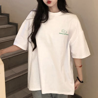 [2.5折价53元]唐狮夏季女圆领背后图案短袖T恤减龄百搭学院风休闲慵懒风
