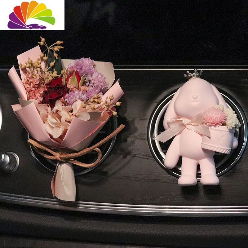 粉色皇冠小兔抱粉花 粉色玫瑰视频介绍_舒适主义ins小兔子网红车载香