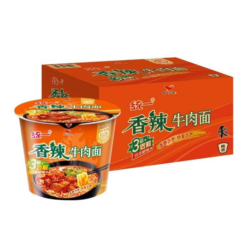 统一来一桶香辣牛肉面大桶104g12整箱装整箱装泡面夜宵速食面