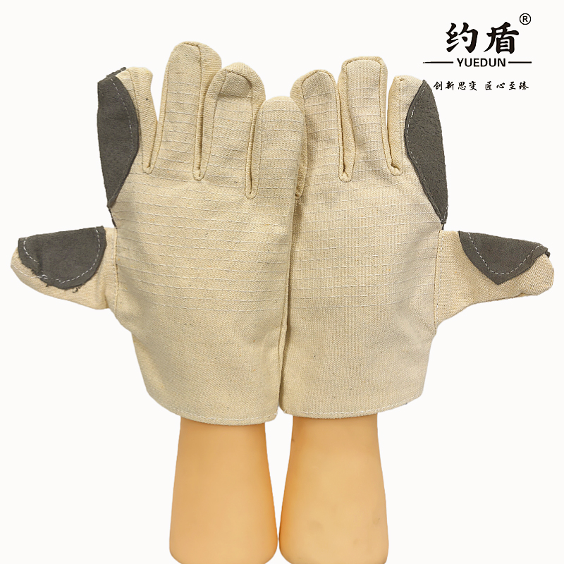 约盾 贴皮加固耐磨防油渍三层帆布手套 FYI006/双高清大图