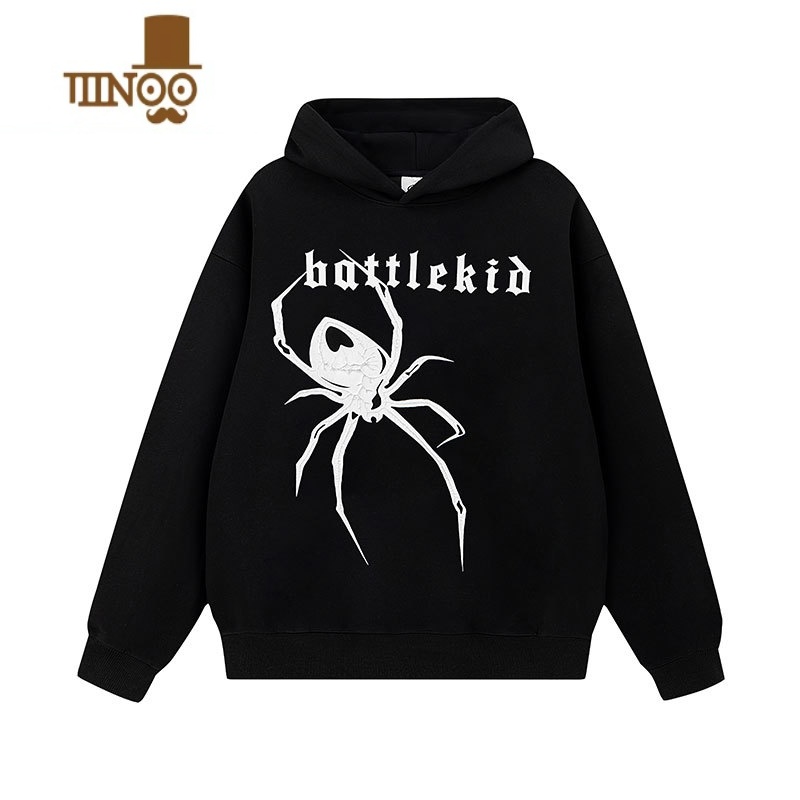 YANXUMAKAA 美式蜘蛛印花连帽卫衣男女潮牌高街欧美情侣装外套高清大图