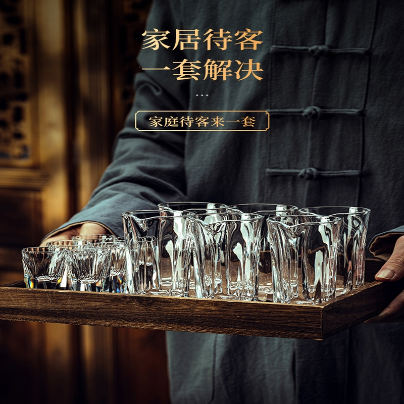 法耐(FANAI)钻石白酒杯分酒器套装家用轻奢小号酒杯_钻石方底杯15mlX6支几何四方壶100mlX6双层金叶杯架66