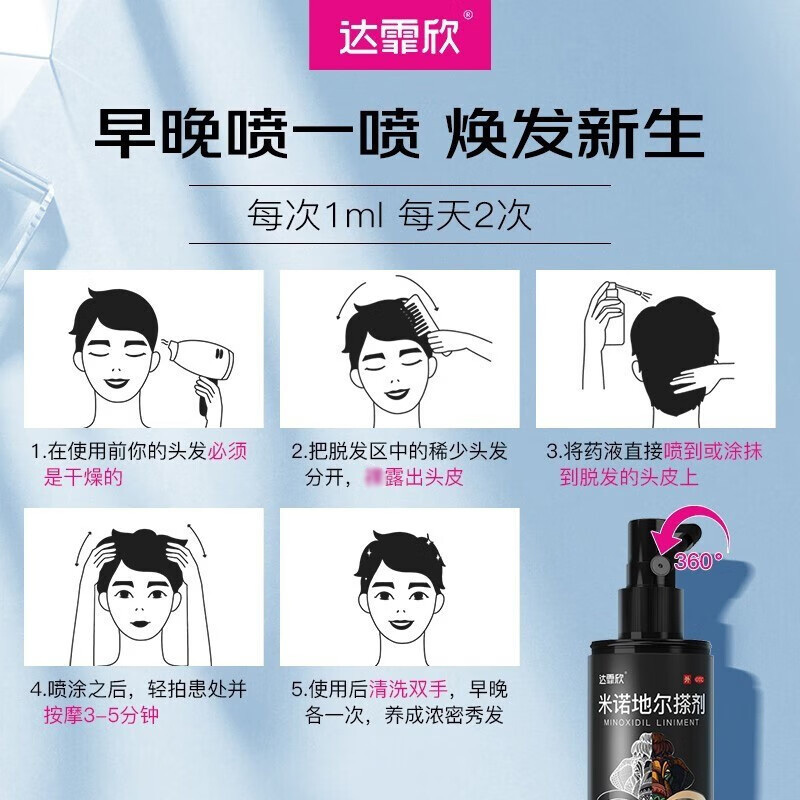 大规格 60ml]达霏欣 米诺地尔搽剂 60ml/盒5%浓度男性型脱发和斑秃米诺地尔生发液 男士米诺地尔旗舰店官方正品