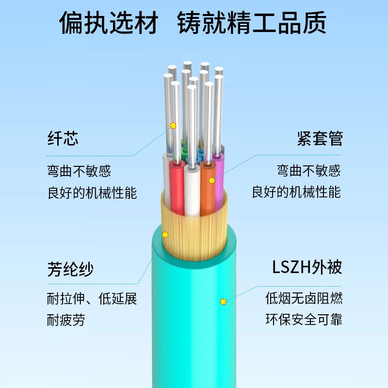 博扬 BY-GJFJV-12A1-OM4 12芯OM4万兆多模室内光缆光纤线 GJFJH低烟无卤束状软光缆 100米