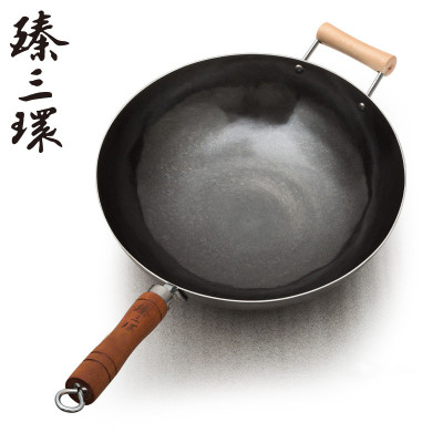 臻三环章丘铁锅家用炒锅传统老式带耳炒菜锅盛级轻音烧菜锅 盛级轻音 古法原色34cm加锅耳