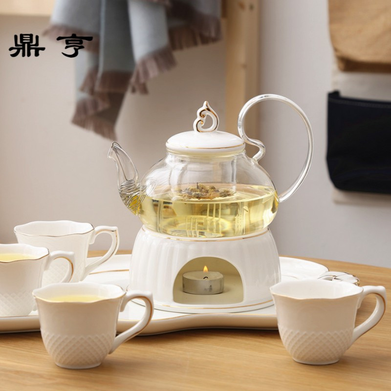 鼎亨简约花果茶具套装蜡烛加热玻璃陶瓷煮水果花茶具下午茶壶茶杯