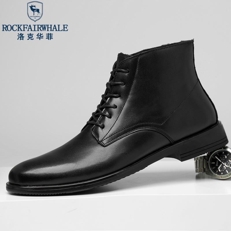 Rock Fairwhale洛克华菲男鞋冬季高帮皮鞋男士马丁靴潮流真皮短靴英伦男靴切尔西靴潮头层牛皮男士皮靴R9829高清大图