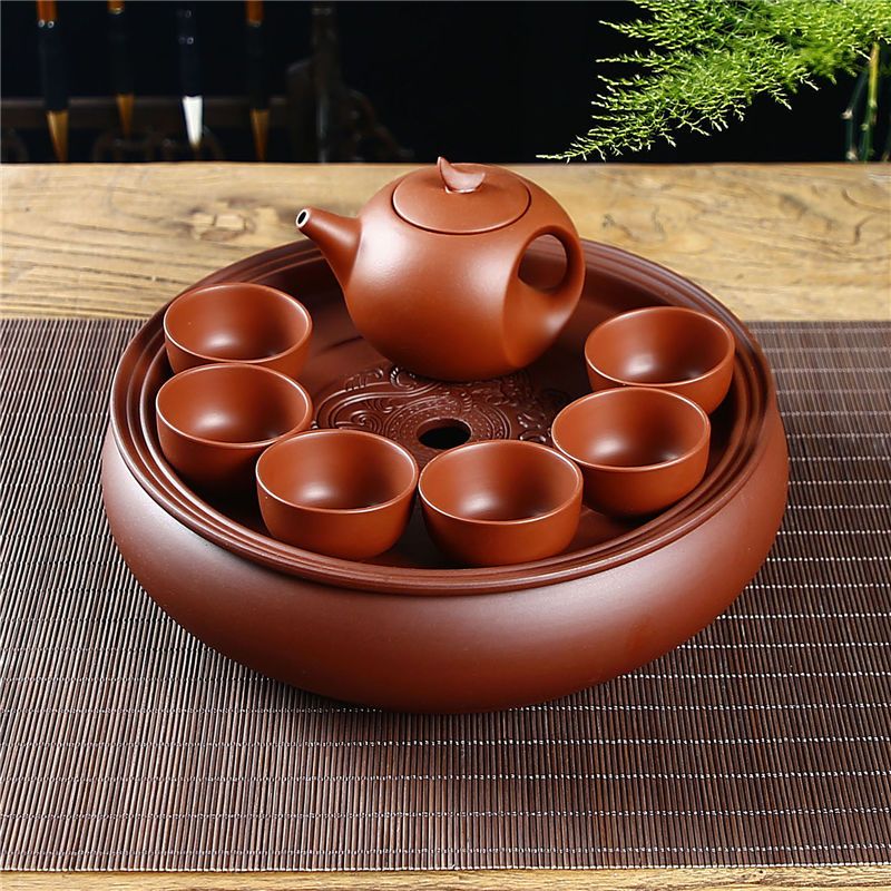 紫砂功夫茶具套装家用小套简约泡茶潮汕茶具陶瓷整套茶盘茶壶茶杯8件