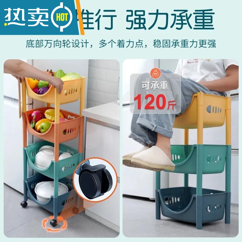 敬平厨房蔬菜置物架收纳省空间落地玩具小推车菜篮家用塑料储物菜架子高清大图