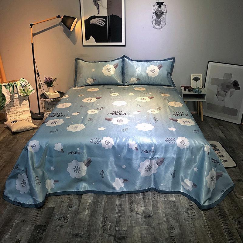 美帮汇冰丝凉席可水洗折叠夏季天1.5米可机洗空调软席子1.8m床单三件套2 潮邦-冰丝印花凉席(森语时光) 2.0m（6.6英尺）床