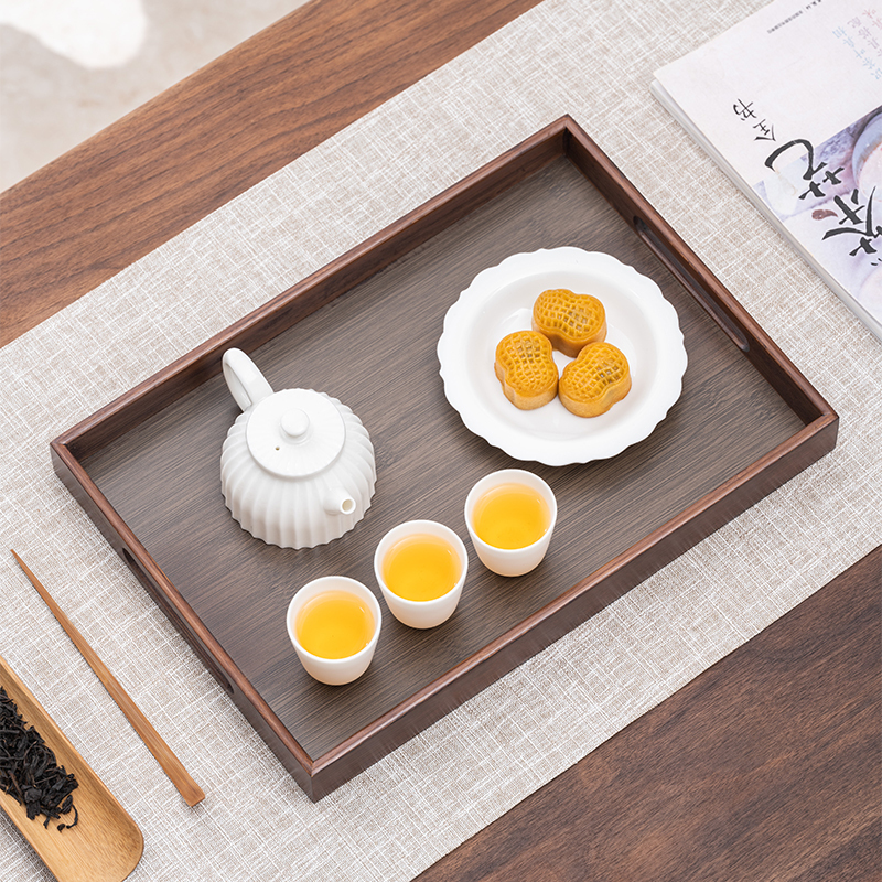 苏氏陶瓷(SUSHI CERAMICS)胡桃色竹制托盘干泡盘家用功夫茶具简约小茶台长方形(带提手)36*25cm