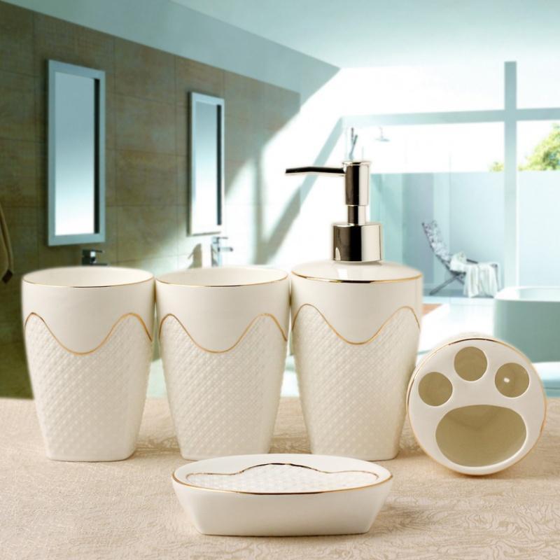 欧式浮卫浴洁具五件套洗漱套装浴室用品套件漱口杯陶瓷浴室用品