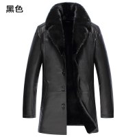 海宁真皮皮衣男加绒加厚水貂翻领海宁真皮皮衣男装中长款绵羊皮_508 M 黑色